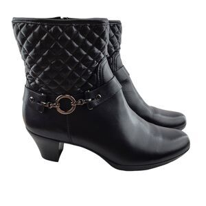 Munro Laconia Ankle Boots Womens 8 N Narrow Black Leather Quilted Mid Heel